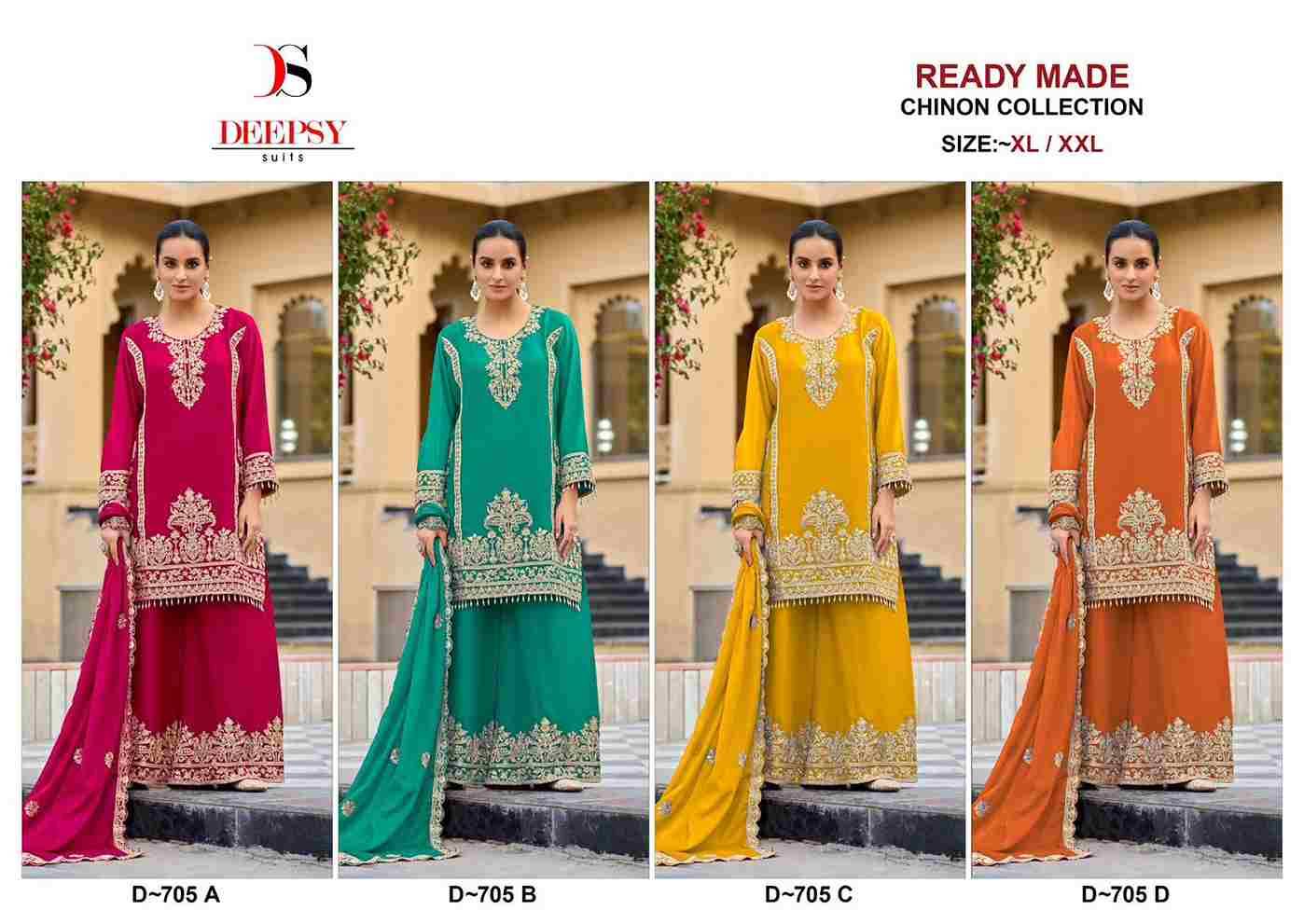 Deepsy Hit Design 705 Colours By Deepsy Suits 705-A To 705-D Series Beautiful Pakistani Suits Colorful Stylish Fancy Casual Wear & Ethnic Wear Pure Chinnon Embroidered Dresses At Wholesale Price