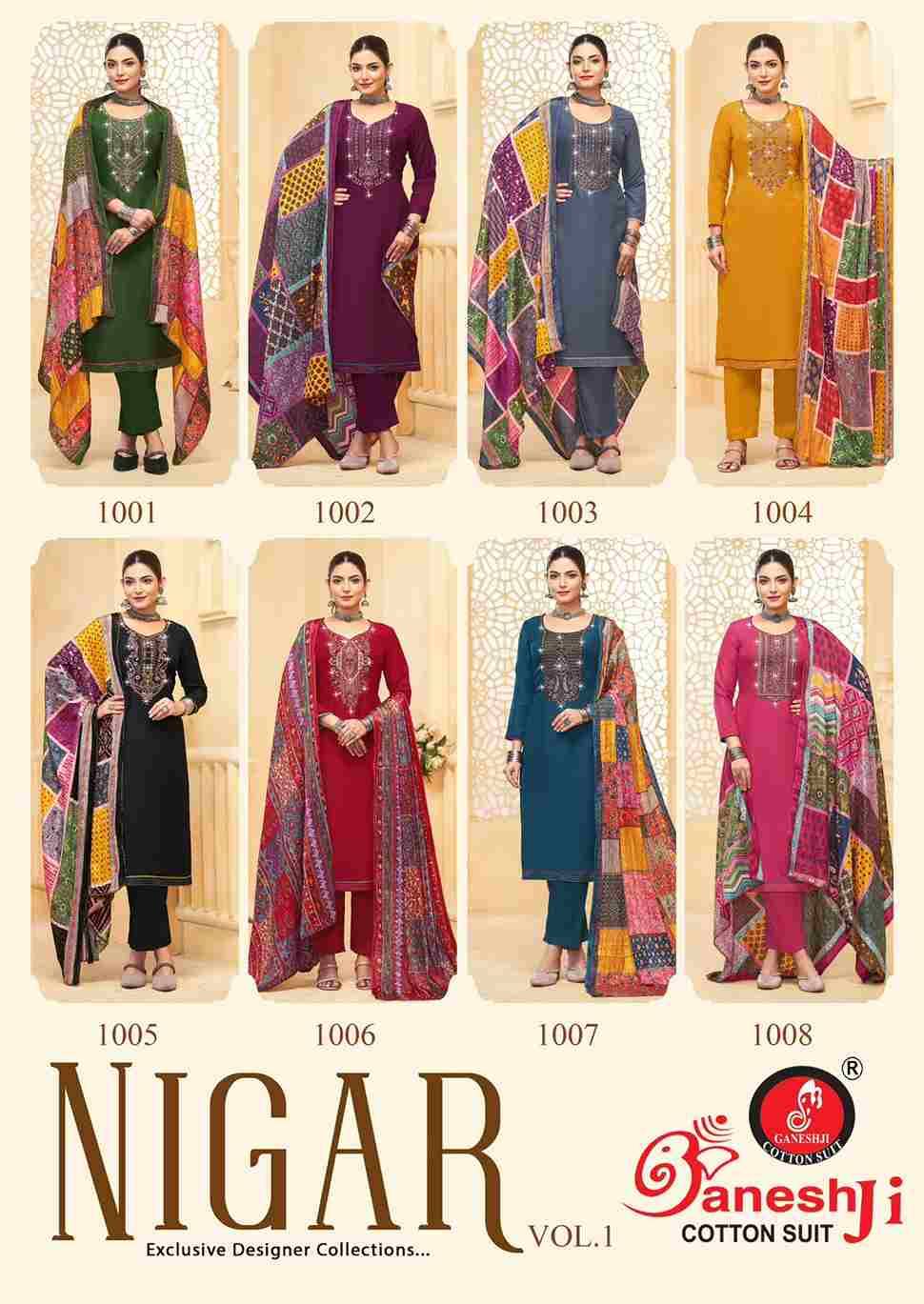 Nigar By Ganeshji 1001 To 1008 Series Beautiful Festive Suits Stylish Fancy Colorful Party Wear & Occasional Wear Pure Rayon Slub Dresses At Wholesale Price