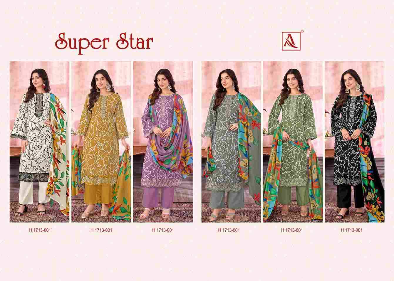 Super Star By Alok Suit 1713-001 To 1713-006 Series Beautiful Festive Suits Colorful Stylish Fancy Casual Wear & Ethnic Wear Pure Cambric Dresses At Wholesale Price