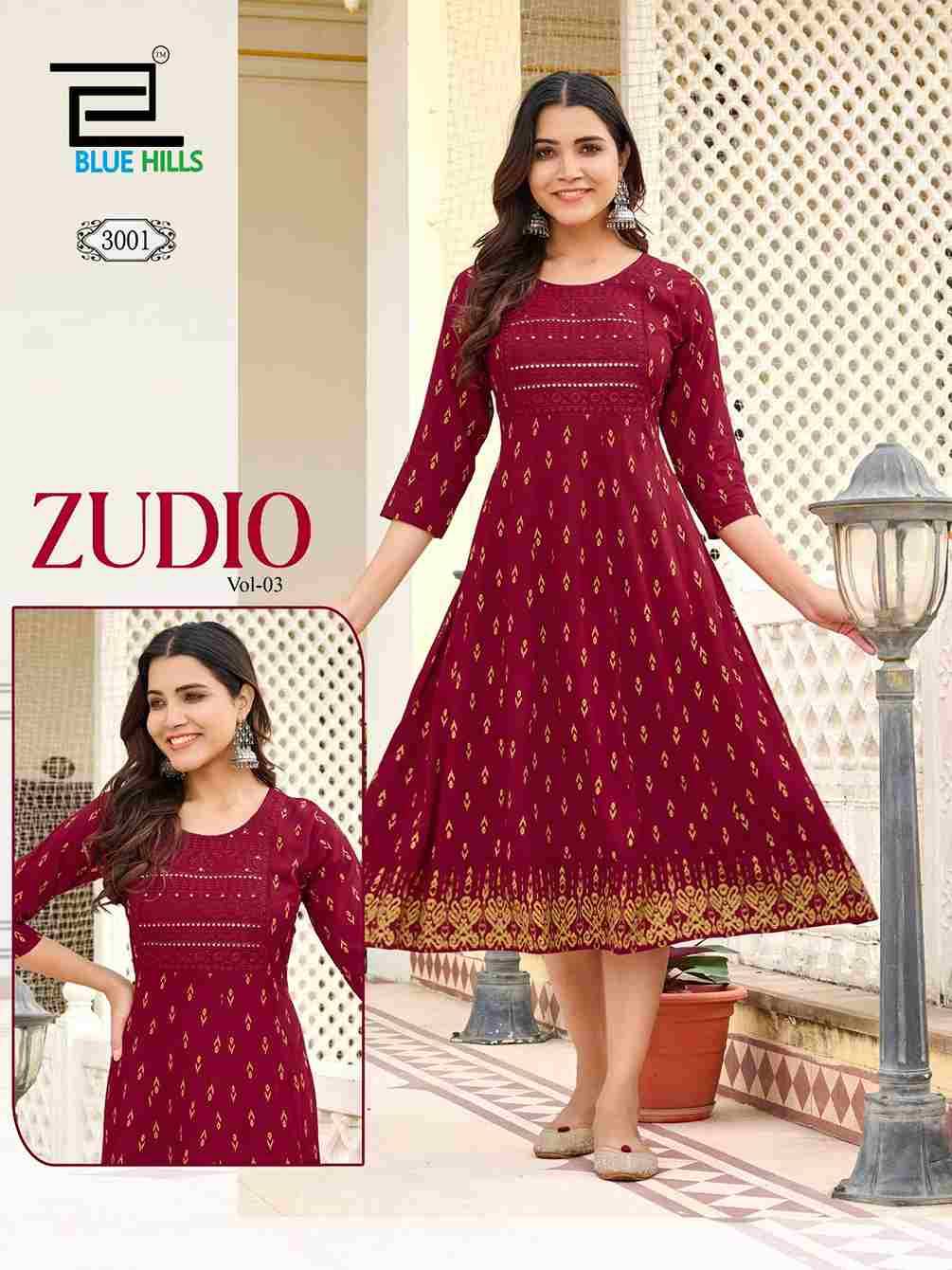 Zudio Vol-3 By Blue Hills 3001 To 3008 Series Designer Stylish Fancy Colorful Beautiful Party Wear & Ethnic Wear Collection Heavy Rayon Kurtis At Wholesale Price