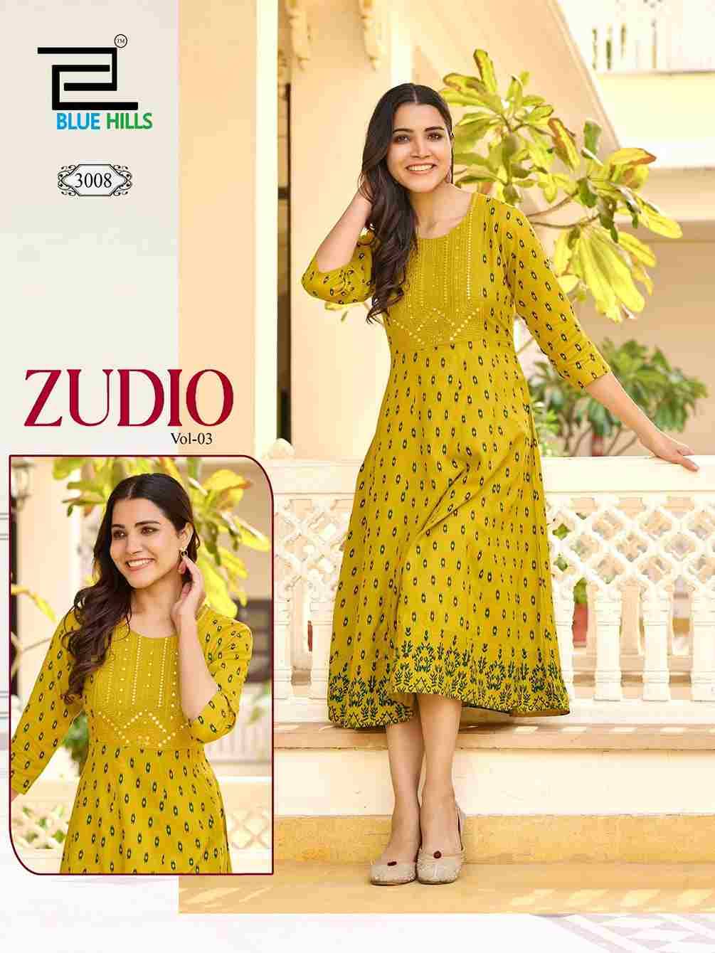 Zudio Vol-3 By Blue Hills 3001 To 3008 Series Designer Stylish Fancy Colorful Beautiful Party Wear & Ethnic Wear Collection Heavy Rayon Kurtis At Wholesale Price