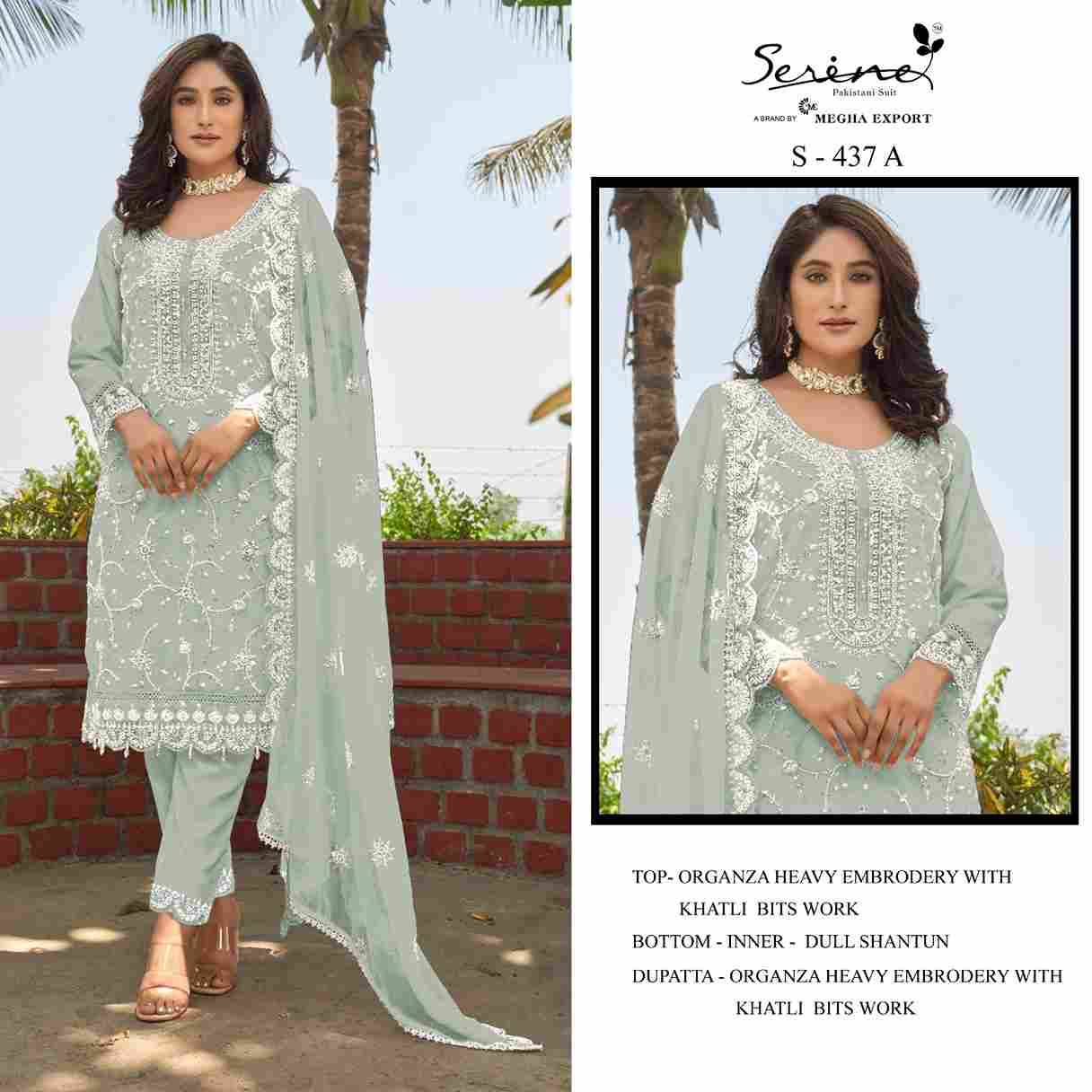 Serene Hit Design S-437 Colours By Serene S-437-A To S-437-D Series Designer Pakistani Suits Beautiful Fancy Colorful Stylish Party Wear & Occasional Wear Organza Embroidered Dresses At Wholesale Price