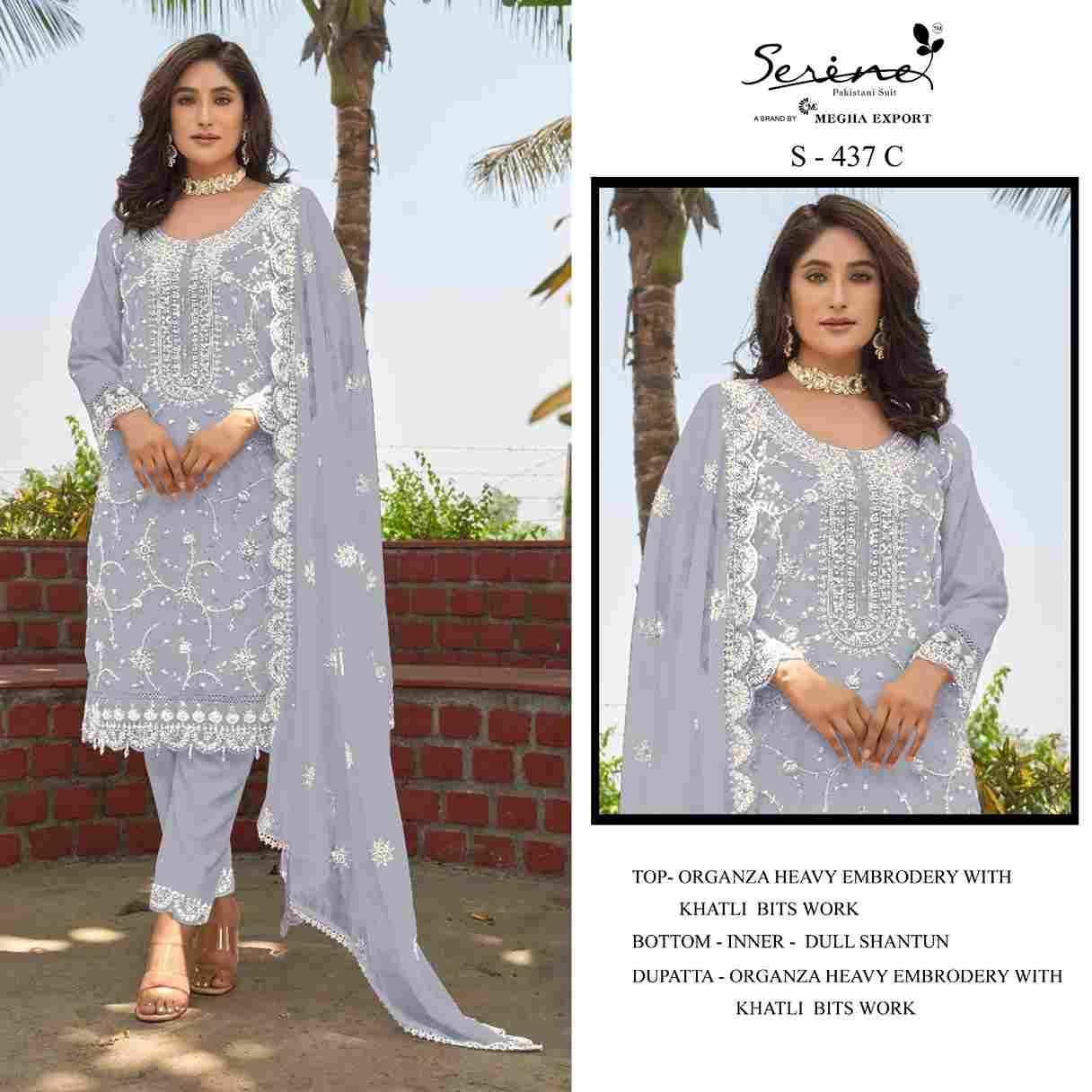 Serene Hit Design S-437 Colours By Serene S-437-A To S-437-D Series Designer Pakistani Suits Beautiful Fancy Colorful Stylish Party Wear & Occasional Wear Organza Embroidered Dresses At Wholesale Price