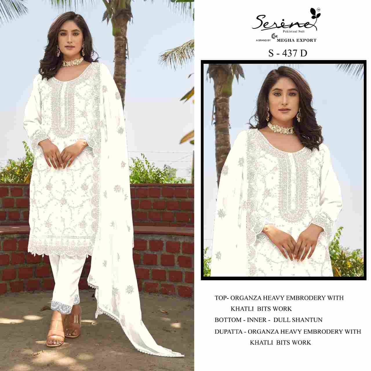 Serene Hit Design S-437 Colours By Serene S-437-A To S-437-D Series Designer Pakistani Suits Beautiful Fancy Colorful Stylish Party Wear & Occasional Wear Organza Embroidered Dresses At Wholesale Price