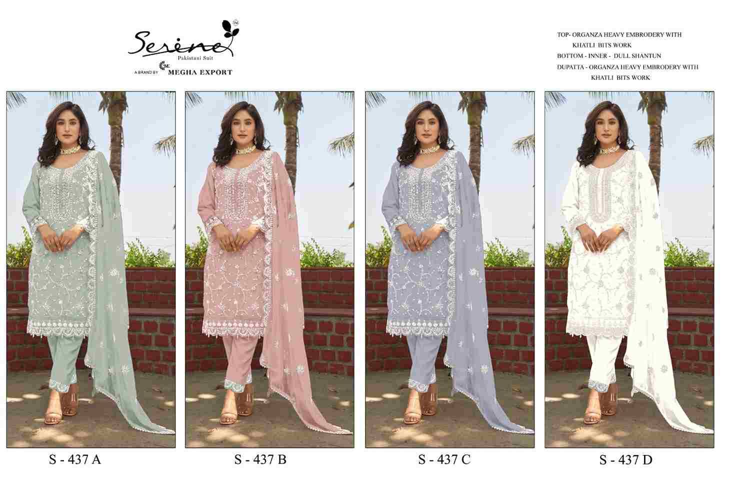 Serene Hit Design S-437 Colours By Serene S-437-A To S-437-D Series Designer Pakistani Suits Beautiful Fancy Colorful Stylish Party Wear & Occasional Wear Organza Embroidered Dresses At Wholesale Price