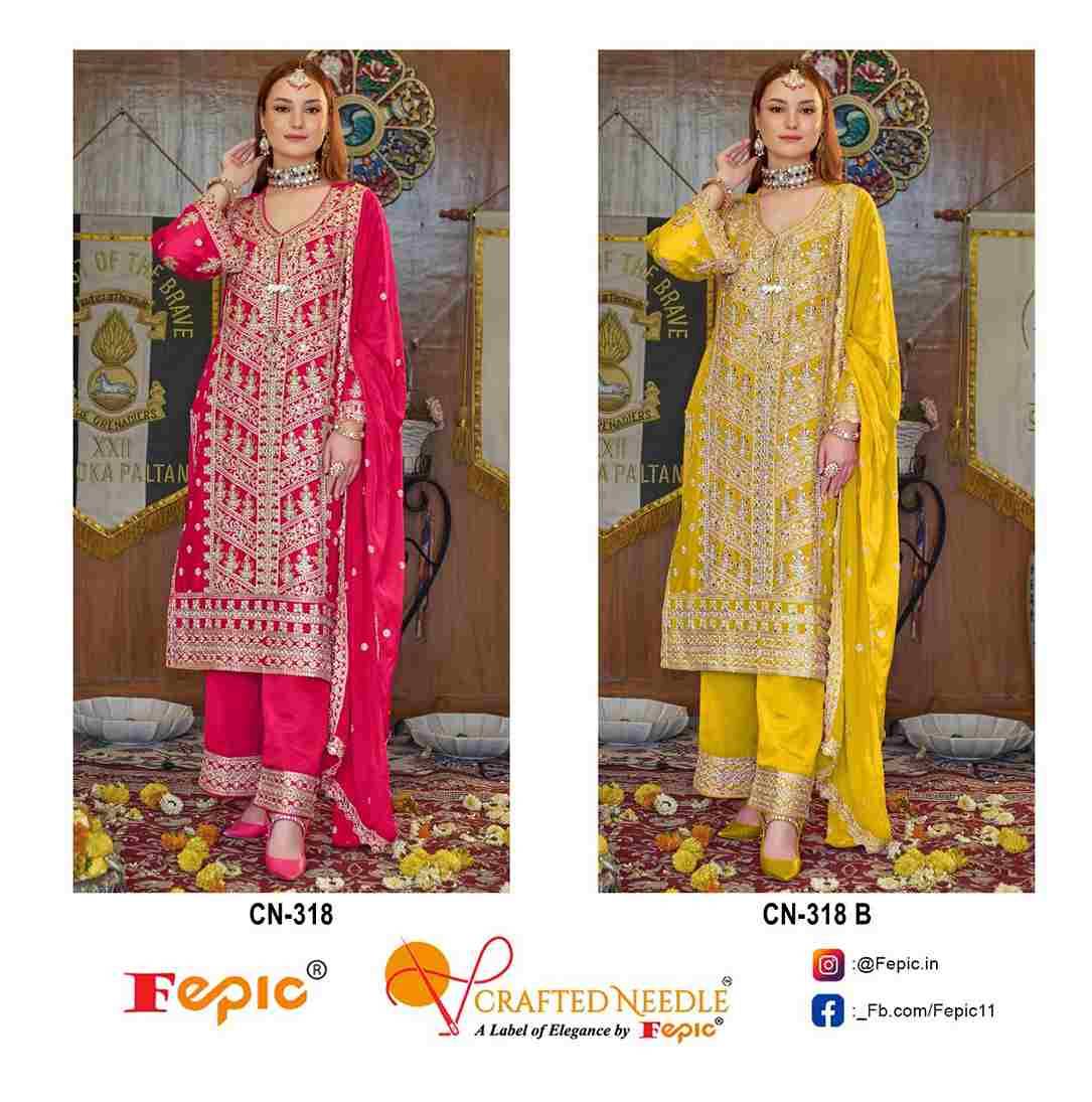 Fepic 318 Colours By Fepic 318-A To 318-B Series Beautiful Pakistani Suits Colorful Stylish Fancy Casual Wear & Ethnic Wear Chinnon Embroidered Dresses At Wholesale Price