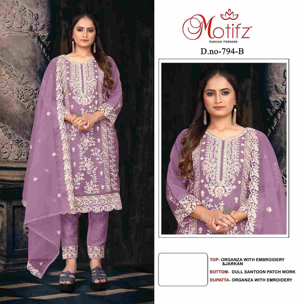 Motifz Hit Design 794 Colours By Motifz 794-A To 794-D Series Beautiful Pakistani Suits Colorful Stylish Fancy Casual Wear & Ethnic Wear Organza Dresses At Wholesale Price