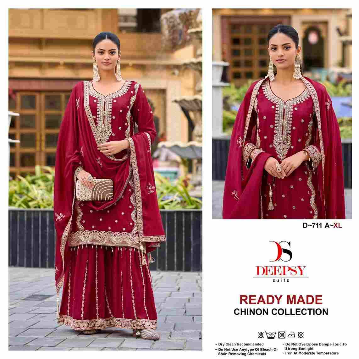 Deepsy Hit Design 711 Colours By Deepsy Suits 711-A To 711-D Series Beautiful Pakistani Suits Colorful Stylish Fancy Casual Wear & Ethnic Wear Pure Chinnon Embroidered Dresses At Wholesale Price