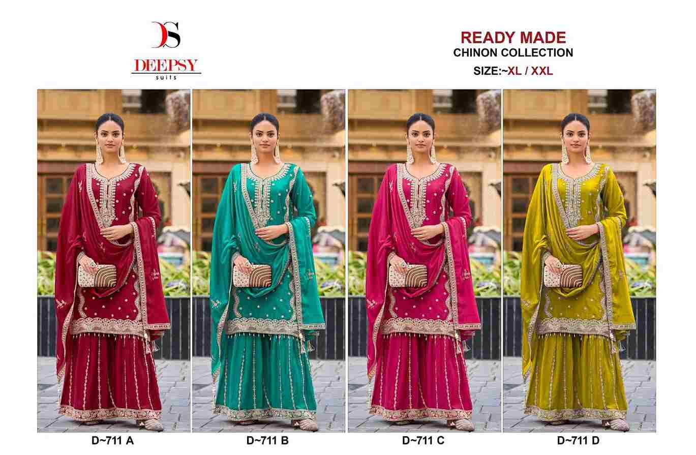 Deepsy Hit Design 711 Colours By Deepsy Suits 711-A To 711-D Series Beautiful Pakistani Suits Colorful Stylish Fancy Casual Wear & Ethnic Wear Pure Chinnon Embroidered Dresses At Wholesale Price