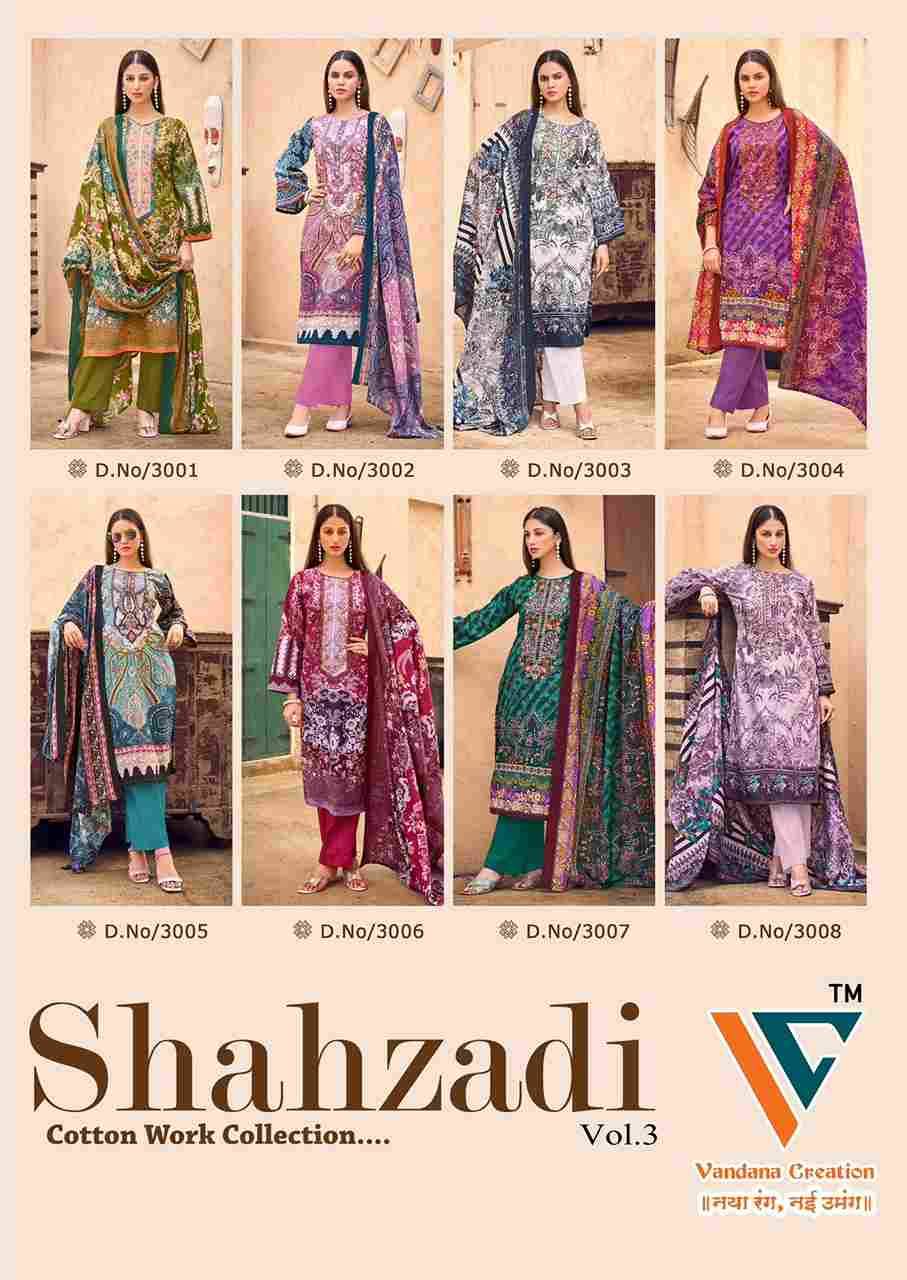 Shahzadi Vol-3 By Vandana Creation 3001 To 3008 Series Beautiful Festive Suits Stylish Fancy Colorful Casual Wear & Ethnic Wear Cotton Print Dresses At Wholesale Price