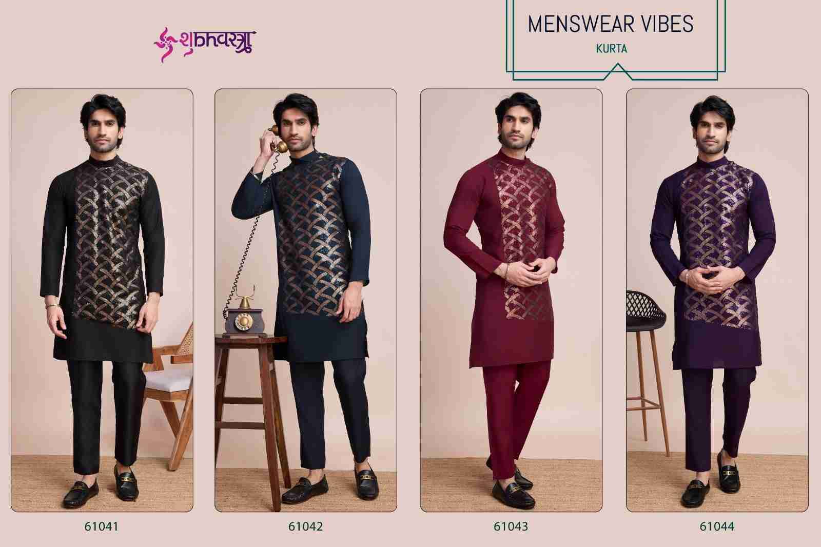 Menswear Vibes By Shubhvastra 61041 To 61044 Series Beautiful Colorful Stylish Fancy Casual Wear & Ethnic Wear & Ready To Wear Silk Kurtas At Wholesale Price