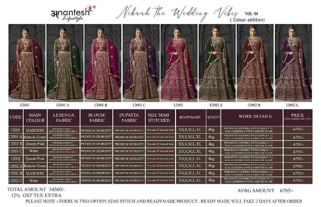 Nikaah Vol-1 Colours By Anantesh Lifestyle Beautiful Colorful Fancy Wedding Collection Occasional Wear & Party Wear Premium Georgette Lehengas At Wholesale Price