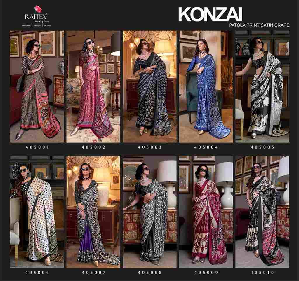 Konzai By Raj Tex 405001 To 405010 Series Indian Traditional Wear Collection Beautiful Stylish Fancy Colorful Party Wear & Occasional Wear Satin Crepe Sarees At Wholesale Price