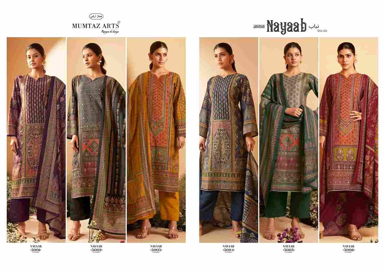 Nayaab Vol-3 By Mumtaz Arts 3001 To 3006 Series Beautiful Festive Suits Colorful Stylish Fancy Casual Wear & Ethnic Wear Viscose Muslin Print Dresses At Wholesale Price