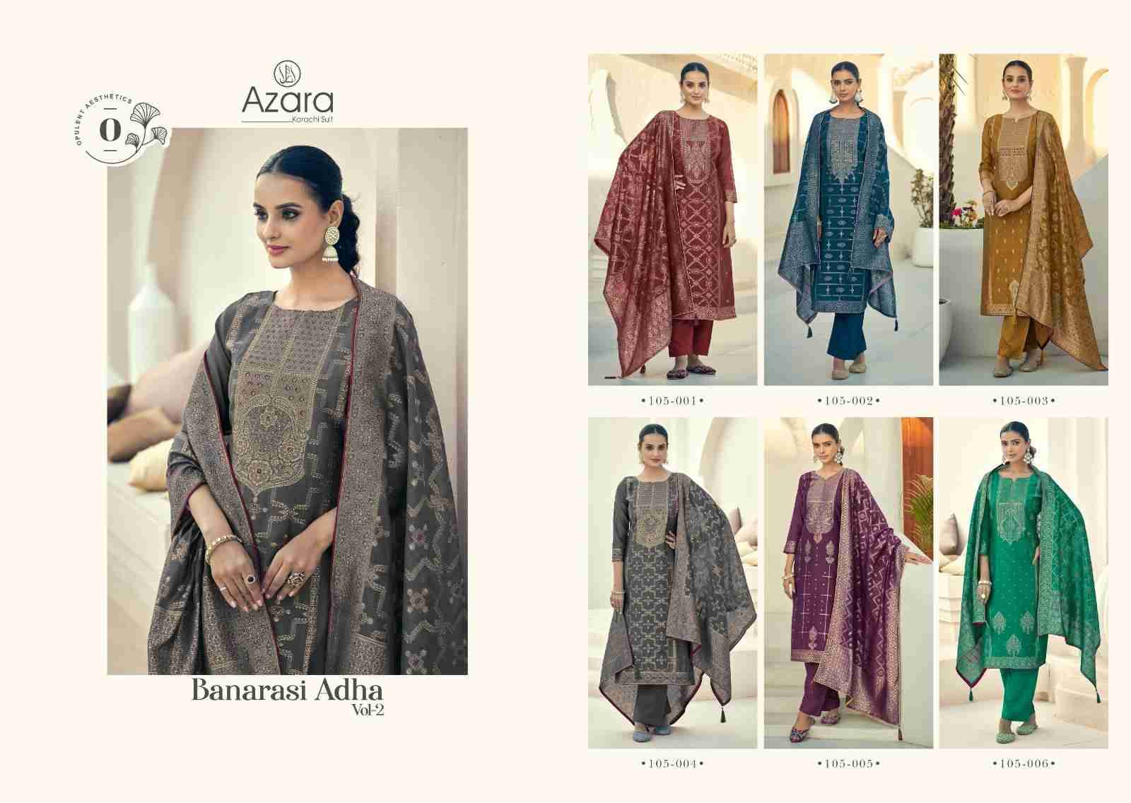 Banarasi Adha Vol-2 By Azara 105-001 To 105-006 Series Beautiful Festive Suits Stylish Fancy Colorful Casual Wear & Ethnic Wear Cotton Jacquard Dresses At Wholesale Price