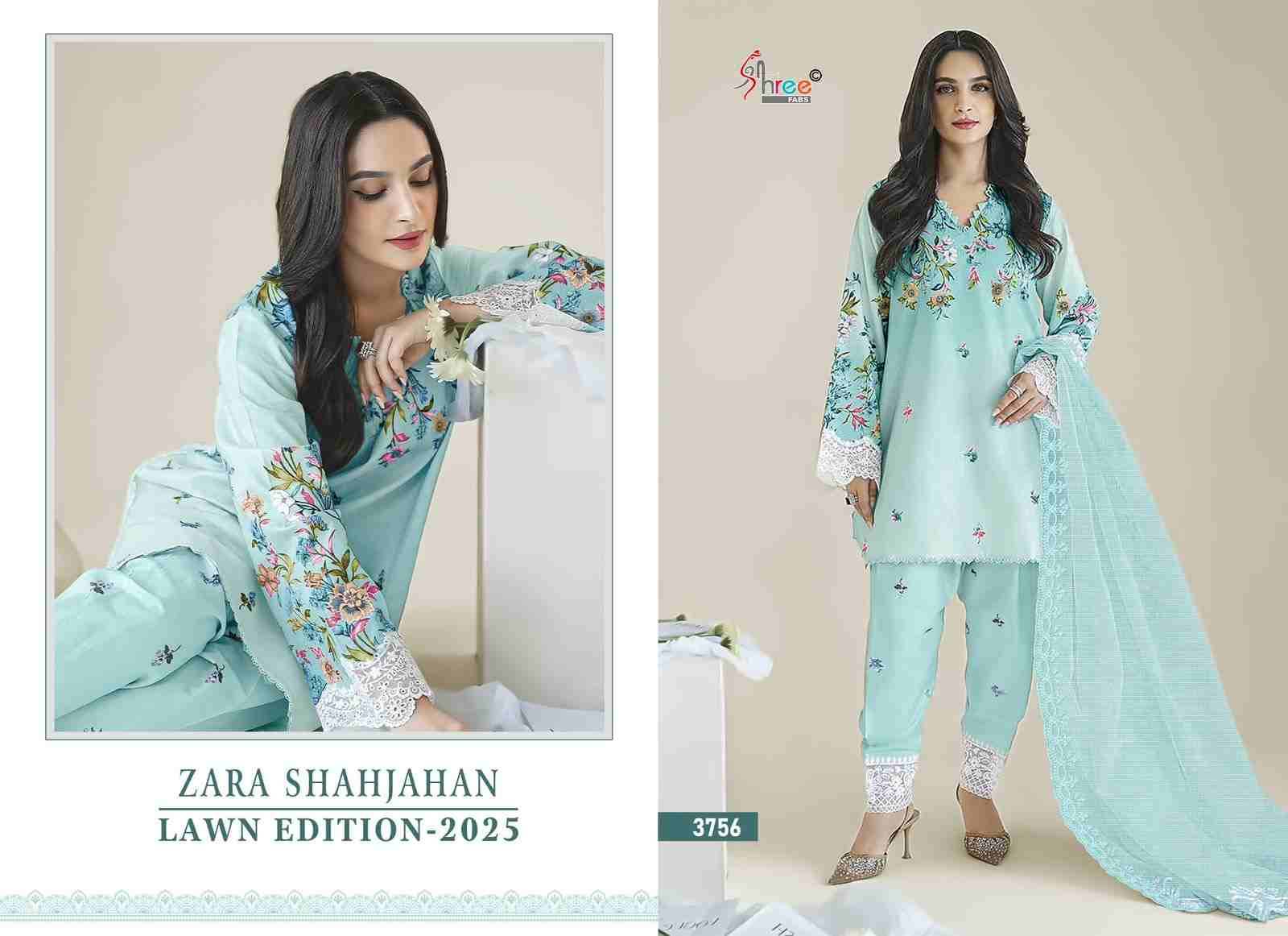 Zara Shahjahan Lawn Edition-2025 By Shree Fabs 3756 To 3759 Series Beautiful Pakistani Suits Colorful Stylish Fancy Casual Wear & Ethnic Wear Pure Cotton With Embroidered Dresses At Wholesale Price