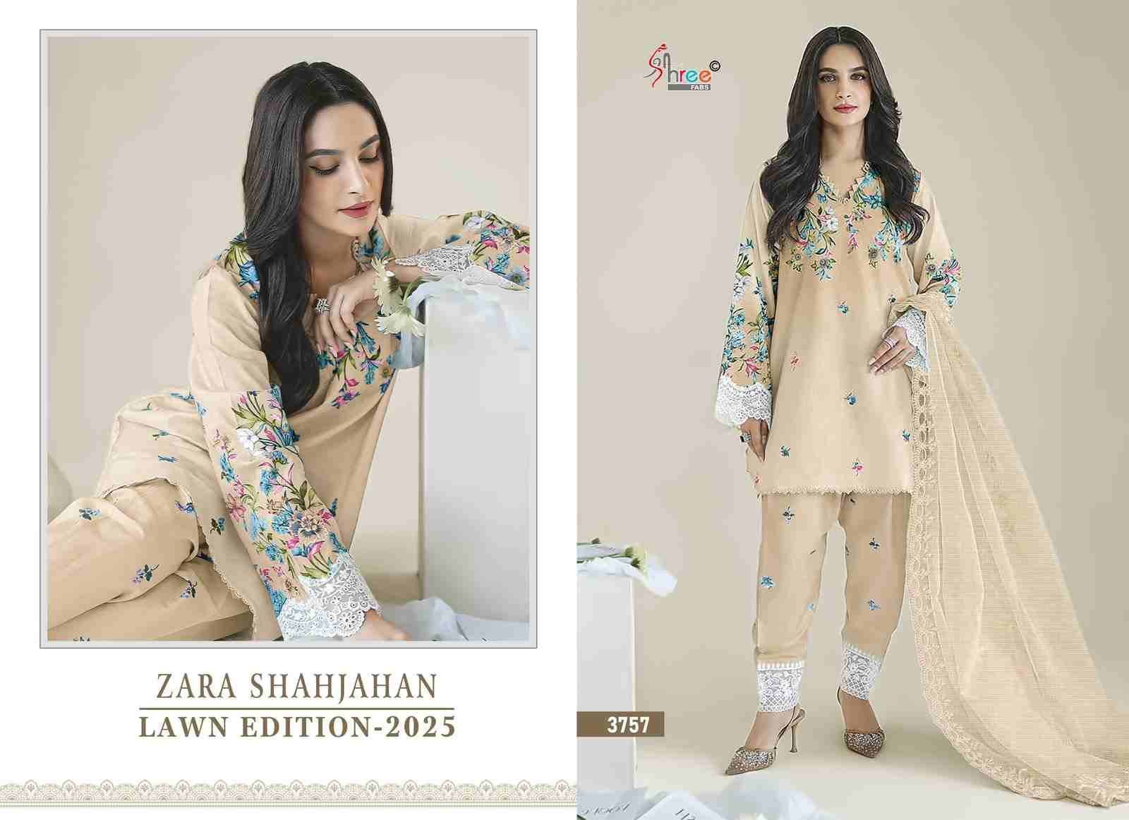 Zara Shahjahan Lawn Edition-2025 By Shree Fabs 3756 To 3759 Series Beautiful Pakistani Suits Colorful Stylish Fancy Casual Wear & Ethnic Wear Pure Cotton With Embroidered Dresses At Wholesale Price