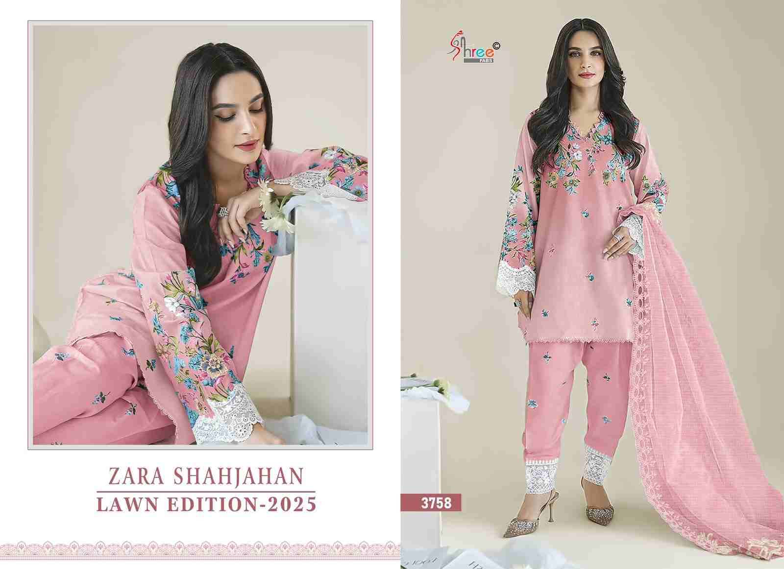 Zara Shahjahan Lawn Edition-2025 By Shree Fabs 3756 To 3759 Series Beautiful Pakistani Suits Colorful Stylish Fancy Casual Wear & Ethnic Wear Pure Cotton With Embroidered Dresses At Wholesale Price