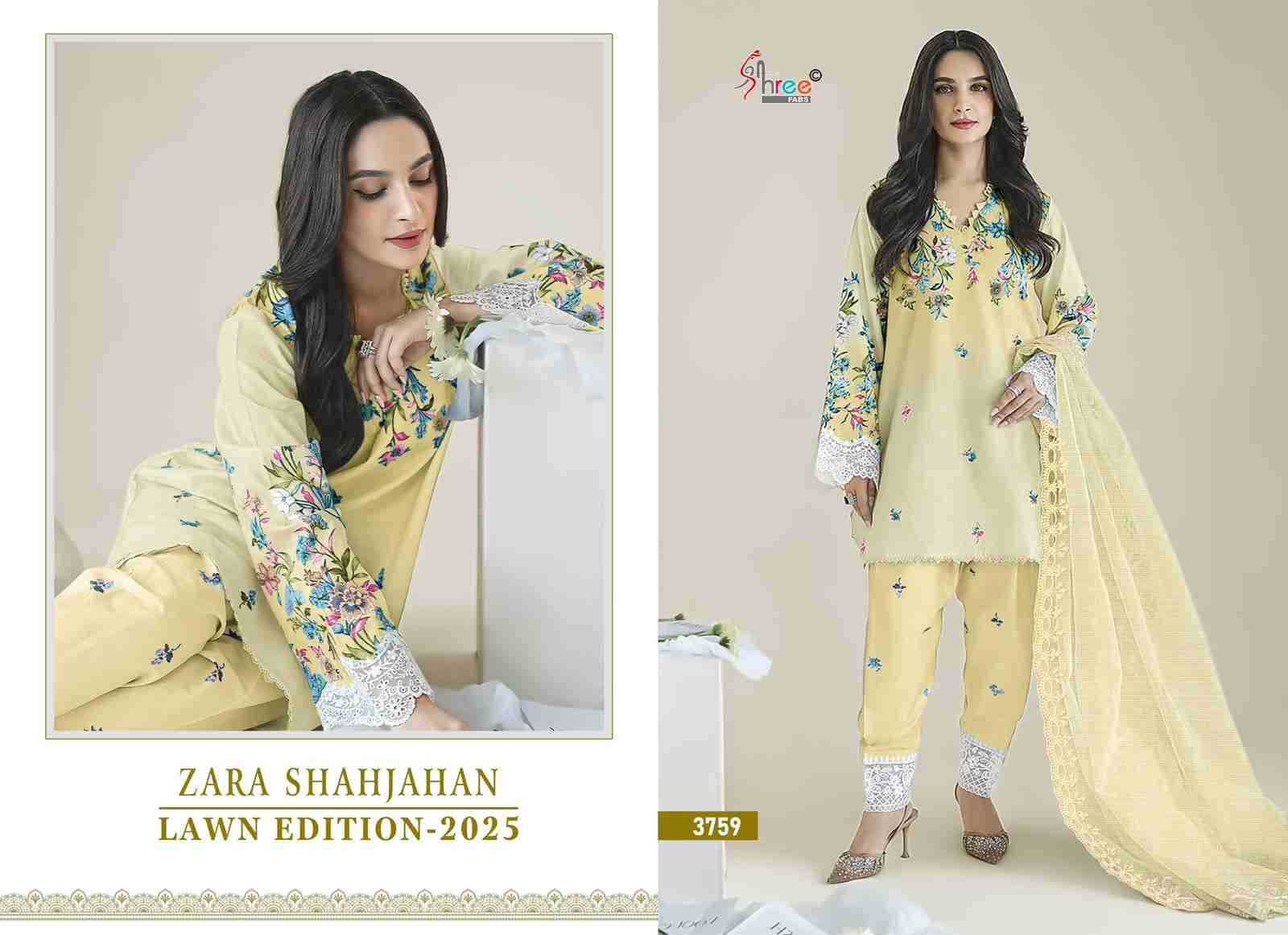 Zara Shahjahan Lawn Edition-2025 By Shree Fabs 3756 To 3759 Series Beautiful Pakistani Suits Colorful Stylish Fancy Casual Wear & Ethnic Wear Pure Cotton With Embroidered Dresses At Wholesale Price