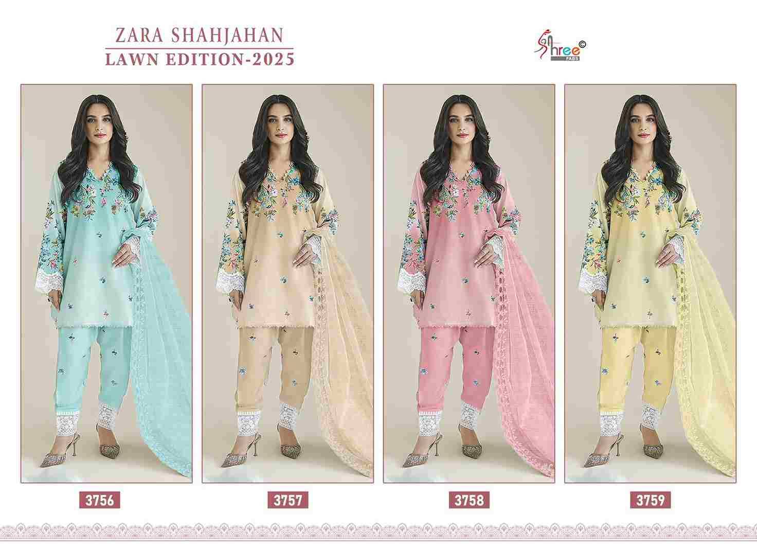 Zara Shahjahan Lawn Edition-2025 By Shree Fabs 3756 To 3759 Series Beautiful Pakistani Suits Colorful Stylish Fancy Casual Wear & Ethnic Wear Pure Cotton With Embroidered Dresses At Wholesale Price