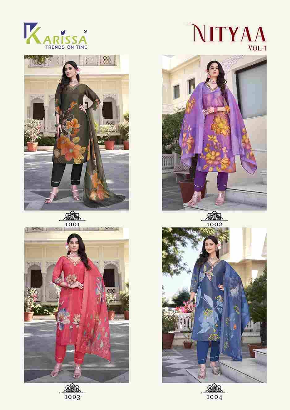 Nityaa Vol-1 By Karissa 1001 To 1004 Series Beautiful Stylish Festive Suits Fancy Colorful Casual Wear & Ethnic Wear & Ready To Wear Pure Viscose With Work Dresses At Wholesale Price