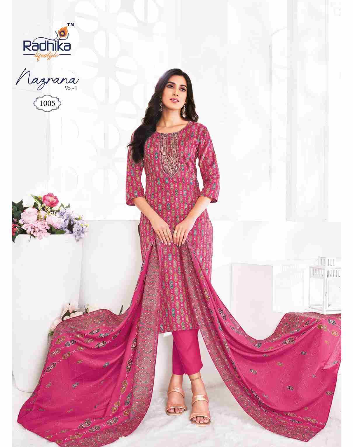 Nazrana Vol-1 By Radhika Lifestyle 1001 To 1006 Series Beautiful Festive Suits Colorful Stylish Fancy Casual Wear & Ethnic Wear Jam Satin Dresses At Wholesale Price