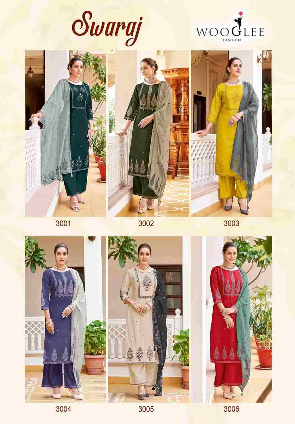 Swaraj By Wooglee 3001 To 3006 Series Beautiful Stylish Festive Suits Fancy Colorful Casual Wear & Ethnic Wear & Ready To Wear Viscose Weaving Dresses At Wholesale Price