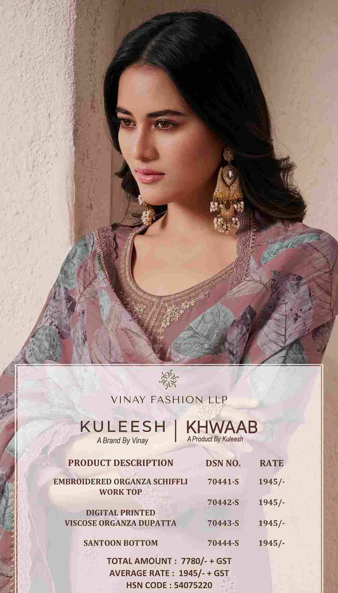 Khwaab By Vinay Fashion 70441-S To 70444-S Series Designer Festive Suits Collection Beautiful Stylish Fancy Colorful Party Wear & Occasional Wear Organza Dresses At Wholesale Price