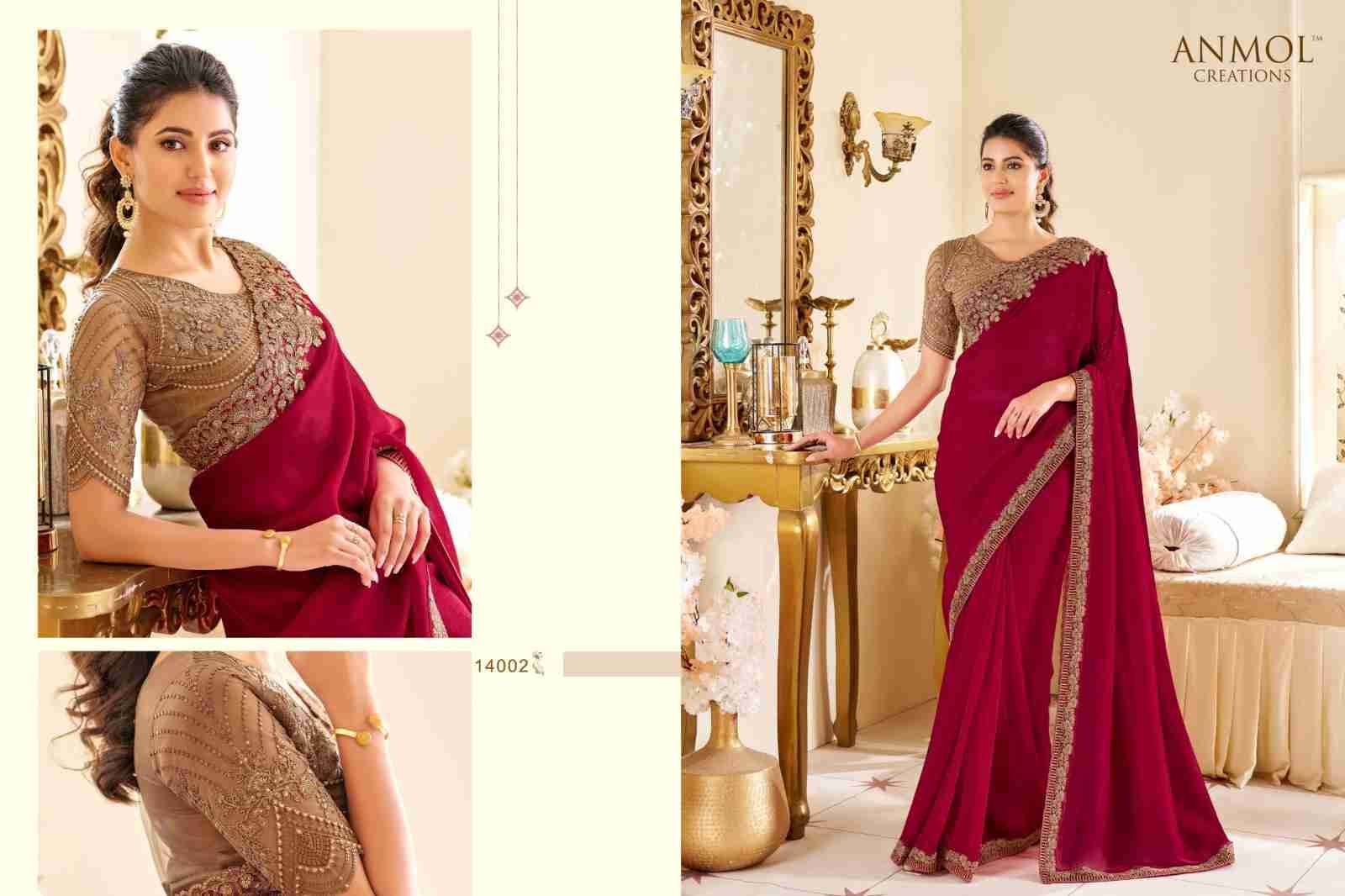 Elegance Vol-19 By Anmol Creation 14001 To 14016 Series Indian Traditional Wear Collection Beautiful Stylish Fancy Colorful Party Wear & Occasional Wear Georgette Sarees At Wholesale Price