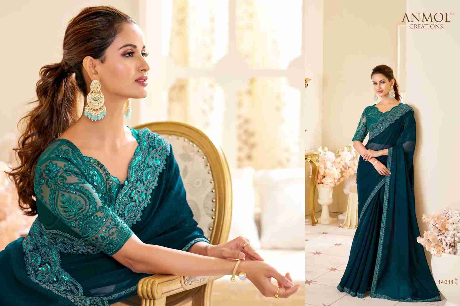 Elegance Vol-19 By Anmol Creation 14001 To 14016 Series Indian Traditional Wear Collection Beautiful Stylish Fancy Colorful Party Wear & Occasional Wear Georgette Sarees At Wholesale Price