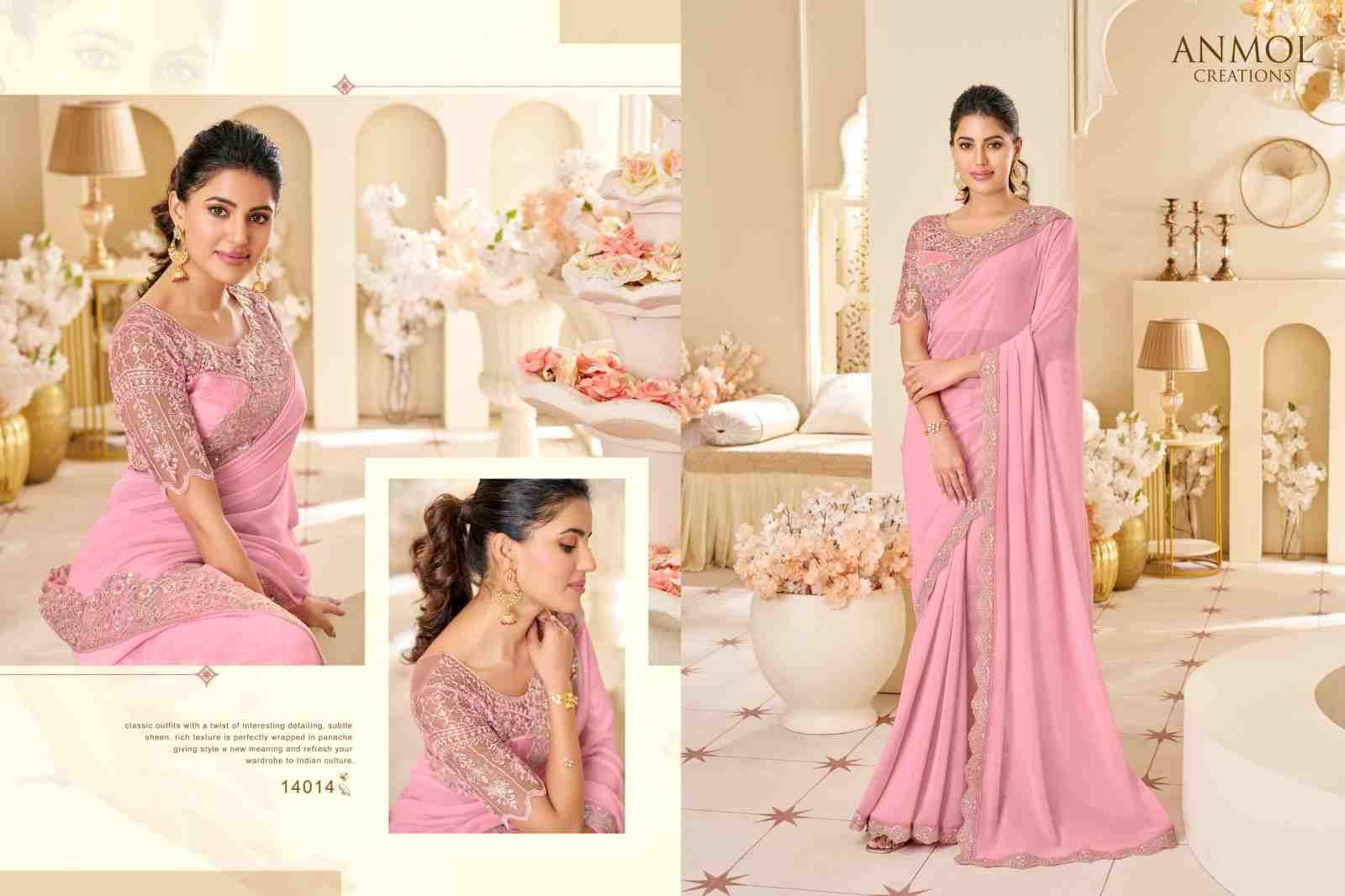 Elegance Vol-19 By Anmol Creation 14001 To 14016 Series Indian Traditional Wear Collection Beautiful Stylish Fancy Colorful Party Wear & Occasional Wear Georgette Sarees At Wholesale Price