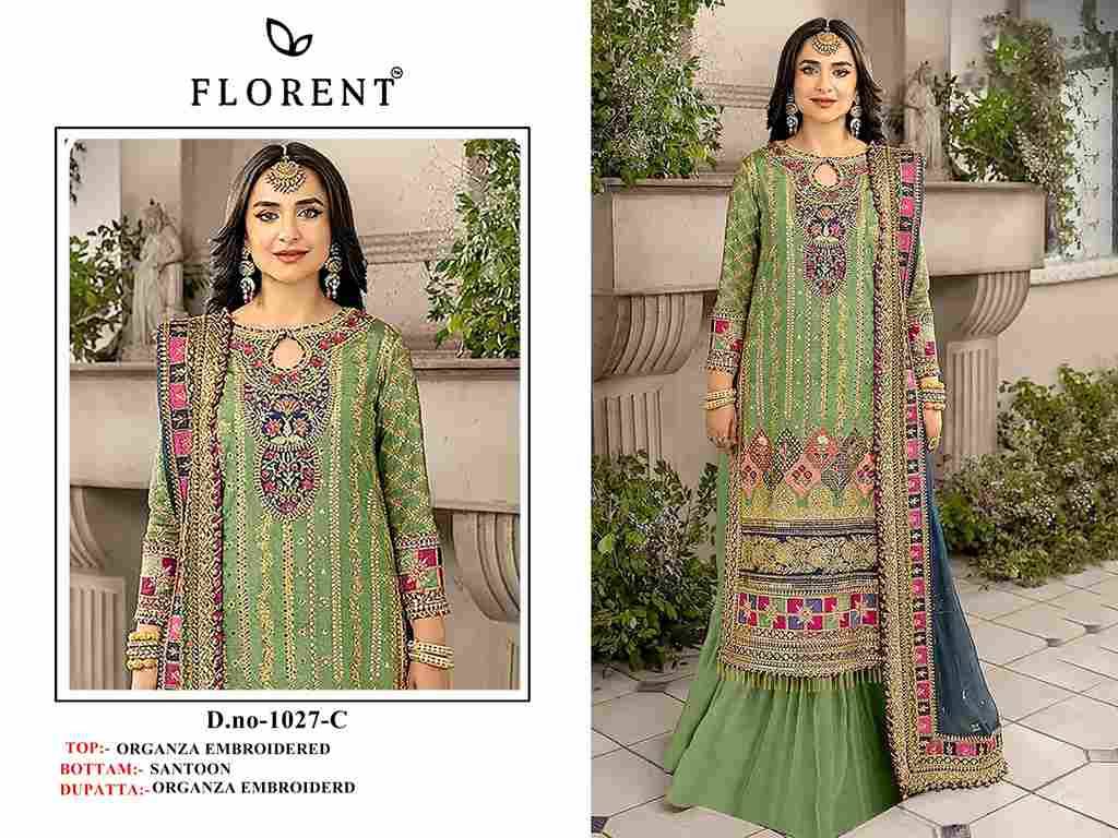 Florent 1027 Colours By Fashid Wholesale 1027-A To 1027-D Series Pakistani Suits Beautiful Fancy Colorful Stylish Party Wear & Occasional Wear Organza Embroidery Dresses At Wholesale Price