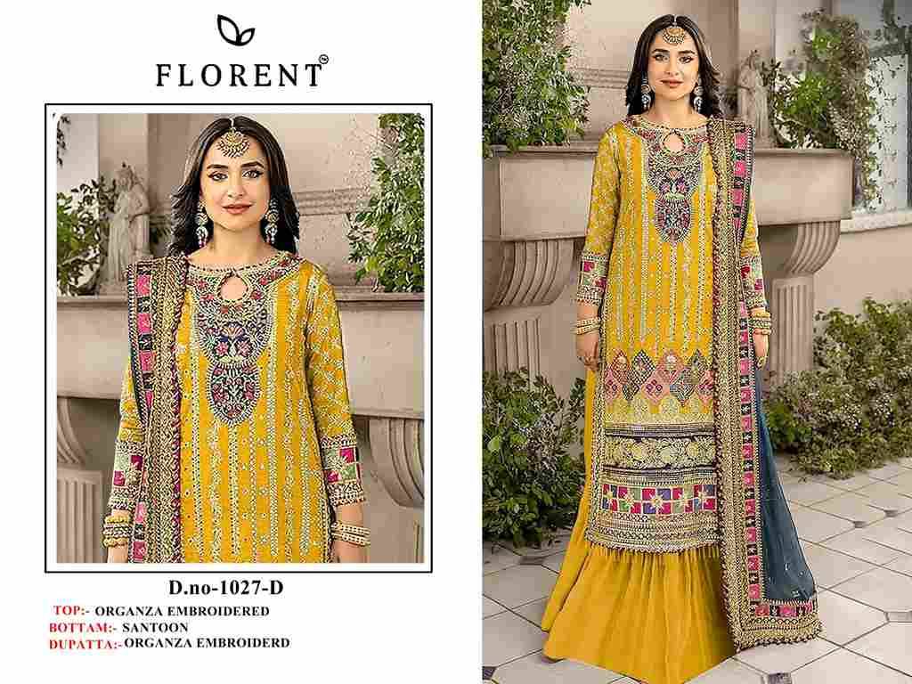 Florent 1027 Colours By Fashid Wholesale 1027-A To 1027-D Series Pakistani Suits Beautiful Fancy Colorful Stylish Party Wear & Occasional Wear Organza Embroidery Dresses At Wholesale Price