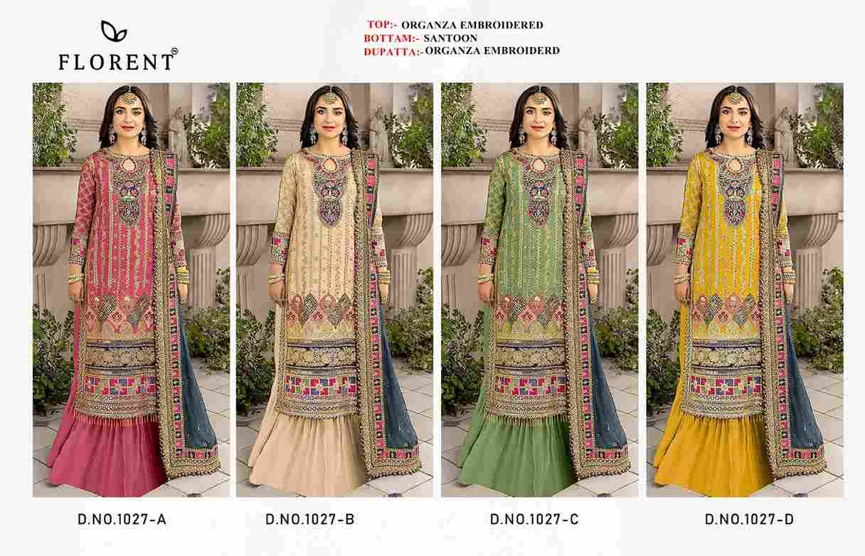 Florent 1027 Colours By Fashid Wholesale 1027-A To 1027-D Series Pakistani Suits Beautiful Fancy Colorful Stylish Party Wear & Occasional Wear Organza Embroidery Dresses At Wholesale Price