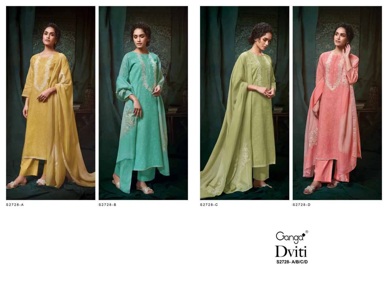 Dviti-2728 By Ganga Fashion 2728-A To 2728-D Series Beautiful Festive Suits Colorful Stylish Fancy Casual Wear & Ethnic Wear Premium Linen Dresses At Wholesale Price