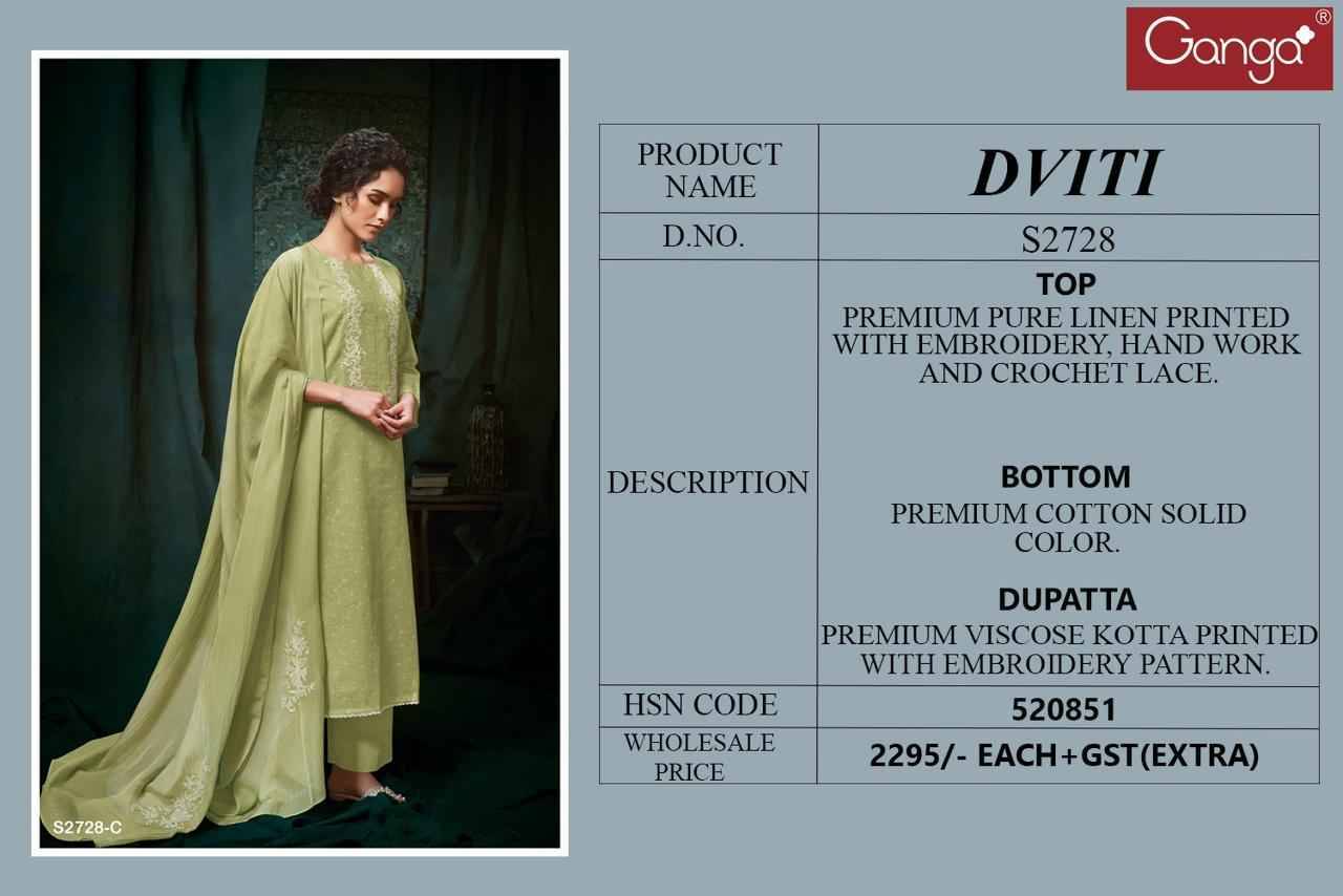 Dviti-2728 By Ganga Fashion 2728-A To 2728-D Series Beautiful Festive Suits Colorful Stylish Fancy Casual Wear & Ethnic Wear Premium Linen Dresses At Wholesale Price