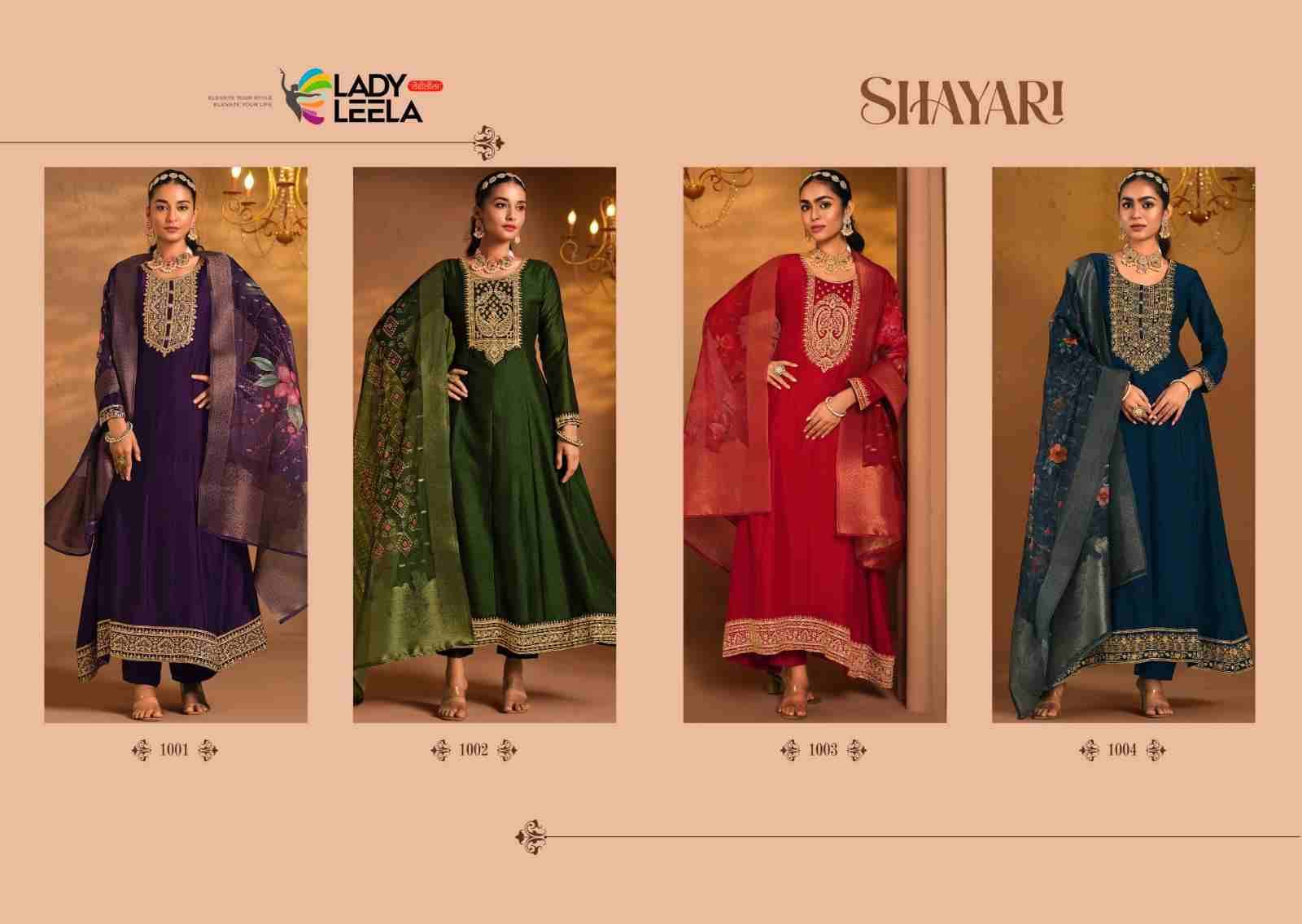 Shayari By Lady Leela 1001 To 1004 Series Designer Festive Suits Collection Beautiful Stylish Fancy Colorful Party Wear & Occasional Wear Vichitra Silk Dresses At Wholesale Price