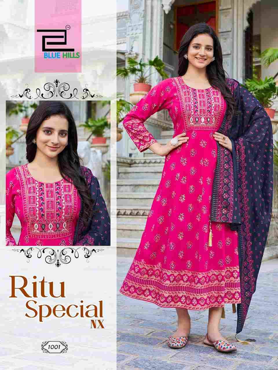 Ritu Special Nx By Blue Hills 1001 To 1006 Series Designer Stylish Fancy Colorful Beautiful Party Wear & Ethnic Wear Collection Rayon Print Gowns With Dupatta At Wholesale Price