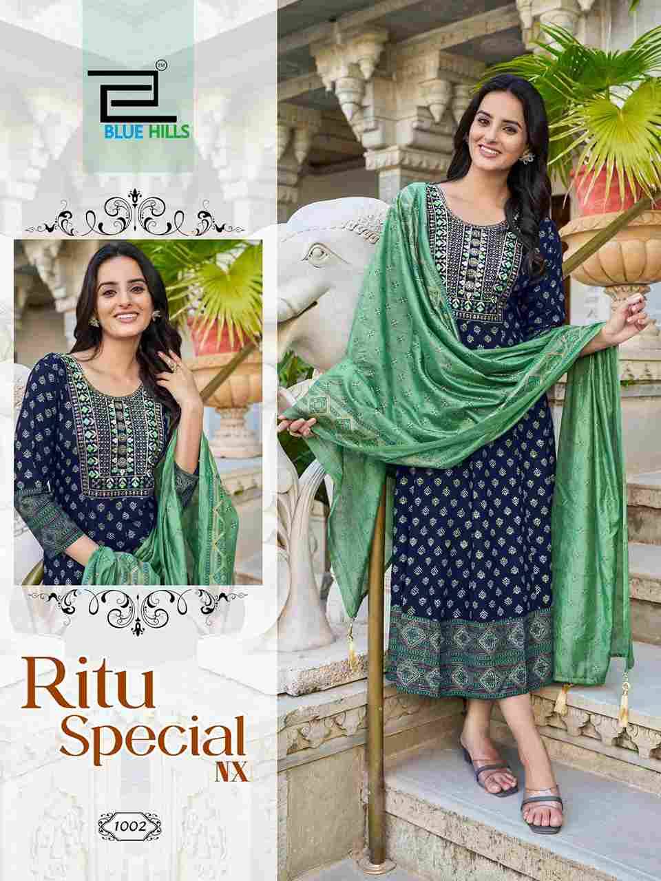 Ritu Special Nx By Blue Hills 1001 To 1006 Series Designer Stylish Fancy Colorful Beautiful Party Wear & Ethnic Wear Collection Rayon Print Gowns With Dupatta At Wholesale Price