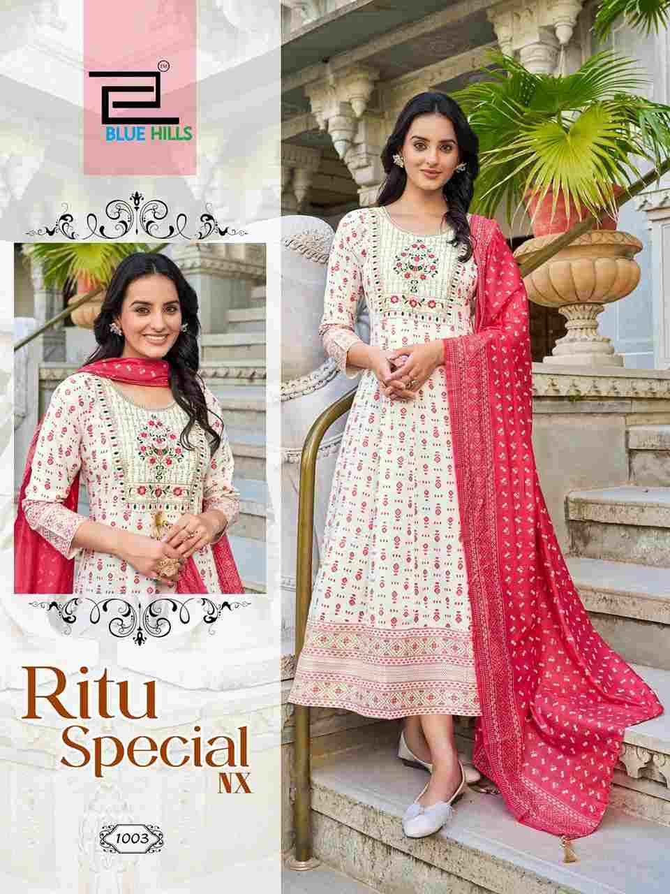 Ritu Special Nx By Blue Hills 1001 To 1006 Series Designer Stylish Fancy Colorful Beautiful Party Wear & Ethnic Wear Collection Rayon Print Gowns With Dupatta At Wholesale Price