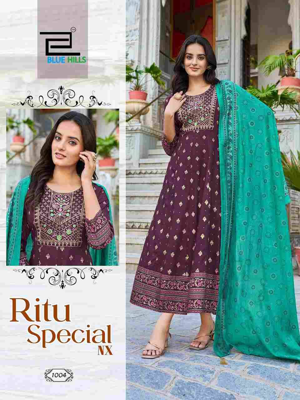 Ritu Special Nx By Blue Hills 1001 To 1006 Series Designer Stylish Fancy Colorful Beautiful Party Wear & Ethnic Wear Collection Rayon Print Gowns With Dupatta At Wholesale Price