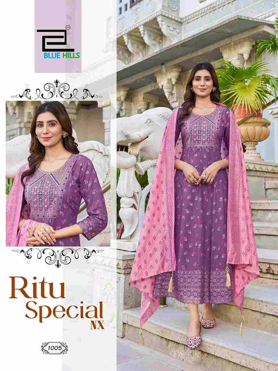 Ritu Special Nx By Blue Hills 1001 To 1006 Series Designer Stylish Fancy Colorful Beautiful Party Wear & Ethnic Wear Collection Rayon Print Gowns With Dupatta At Wholesale Price