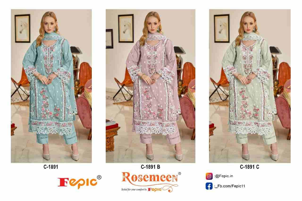 Fepic 1891 Colours By Fepic 1891-A To 1891-C Series Beautiful Pakistani Suits Colorful Stylish Fancy Casual Wear & Ethnic Wear Organza Embroidered Dresses At Wholesale Price