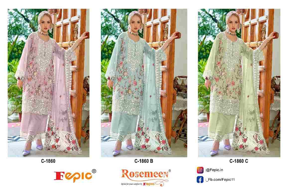 Fepic 1860 Colours By Fepic 1860-A To 1860-C Series Beautiful Pakistani Suits Colorful Stylish Fancy Casual Wear & Ethnic Wear Georgette Embroidered Dresses At Wholesale Price