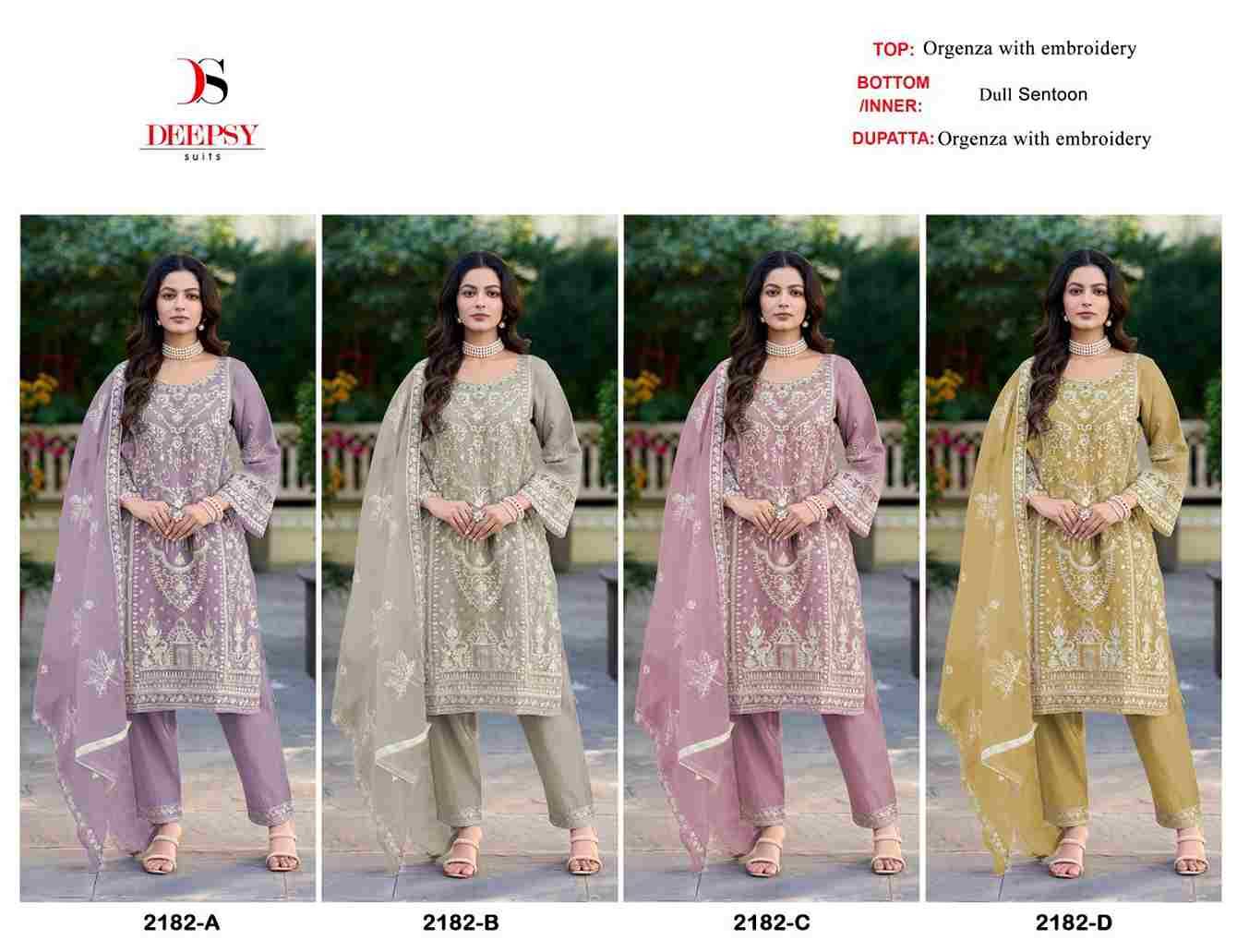 Deepsy Hit Design 2182 Colours By Deepsy Suits 2182-A To 2182-D Series Beautiful Pakistani Suits Colorful Stylish Fancy Casual Wear & Ethnic Wear Organza Embroidered Dresses At Wholesale Price