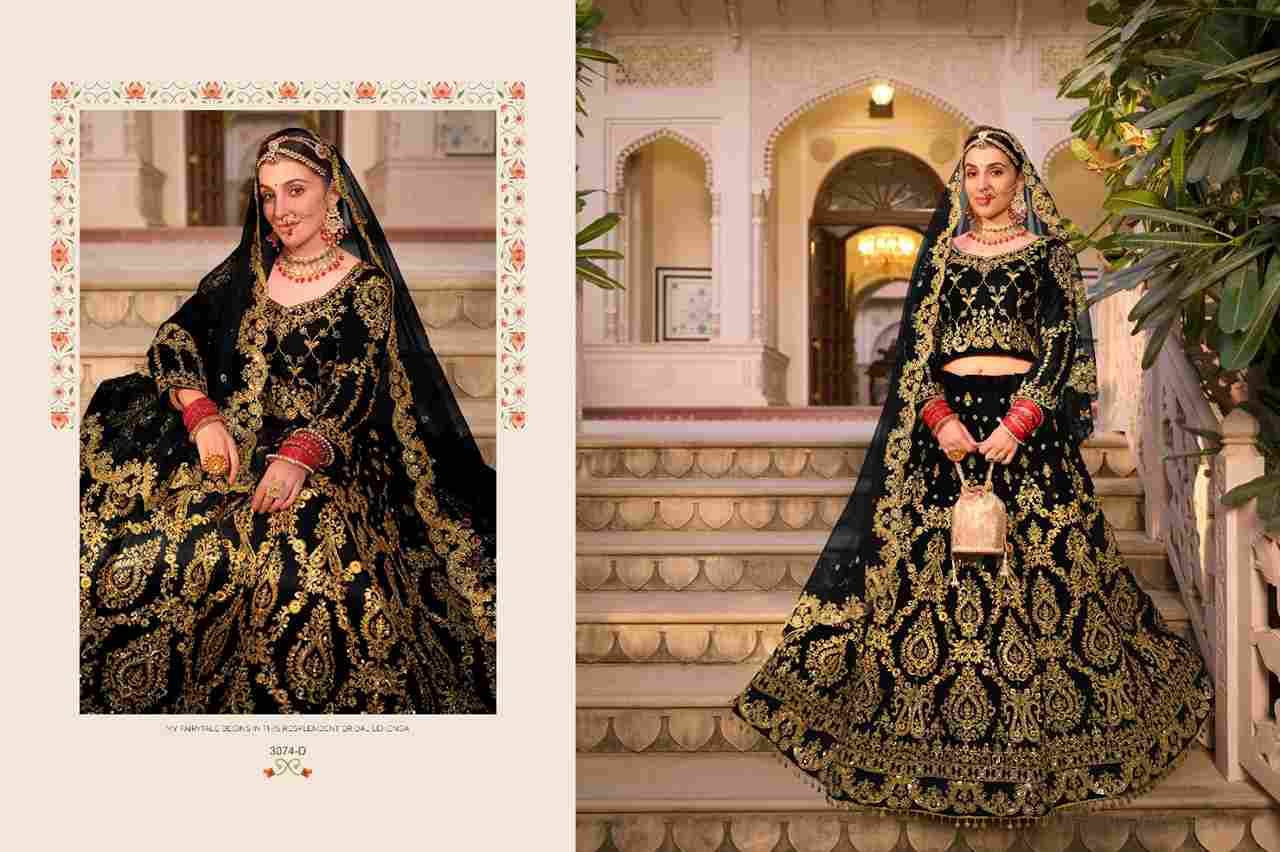 Riwayat Vol-3 By Senhora Dresses 3074-A To 3074-D Series Lifestyle Beautiful Colorful Fancy Wedding Collection Occasional Wear & Party Wear Heavy Velvet Lehengas At Wholesale Price