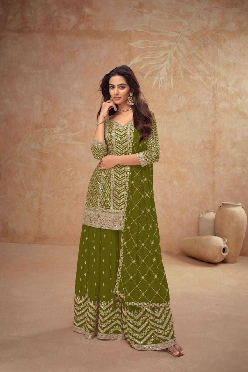 Palak Vol-3 By Gulkayra Designer 7518-J To 7518-N Series Beautiful Suits Colorful Stylish Fancy Casual Wear & Ethnic Wear Chinnon Dresses At Wholesale Price