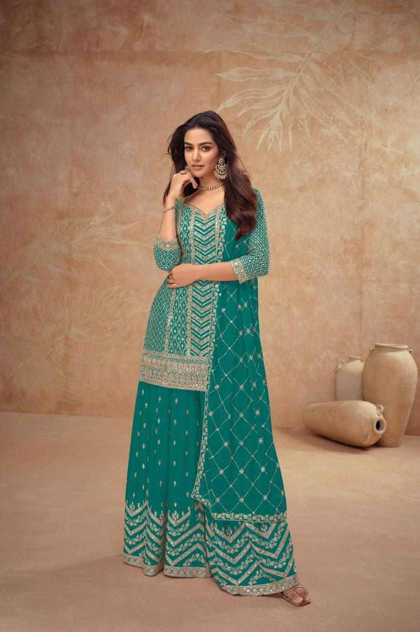 Palak Vol-3 By Gulkayra Designer 7518-J To 7518-N Series Beautiful Suits Colorful Stylish Fancy Casual Wear & Ethnic Wear Chinnon Dresses At Wholesale Price