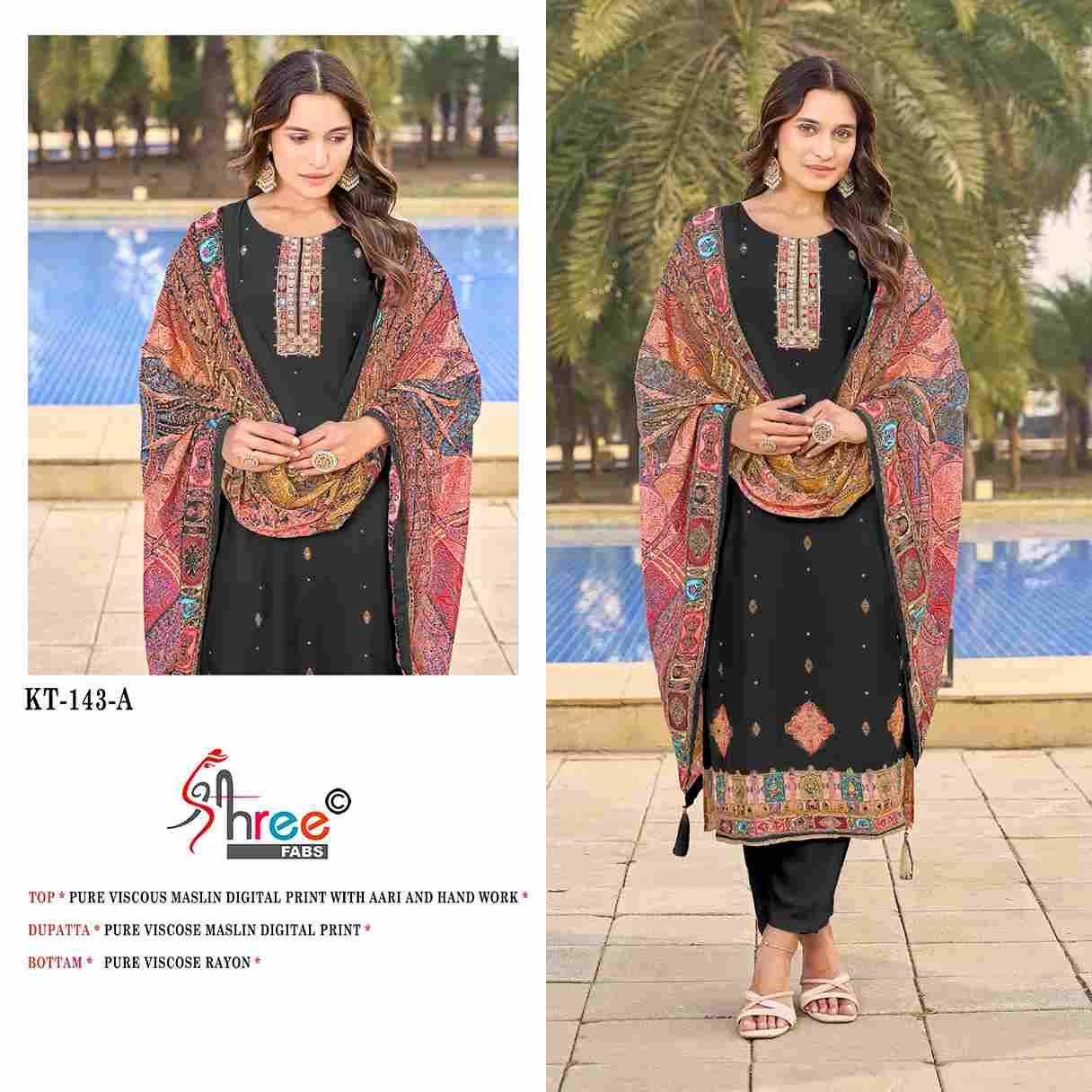 Shree Fabs Hit Design KT-143 Colours By Shree Fabs KT-143 To KT-143-A Series Designer Pakistani Suits Beautiful Fancy Stylish Colorful Party Wear & Occasional Wear Pure Viscose Muslin Embroidery Dresses At Wholesale Price