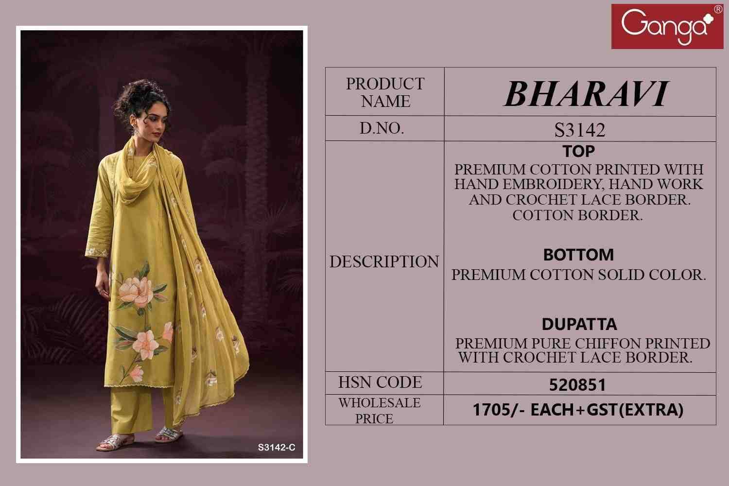 Bharavi-3142 By Ganga Fashion 3142-A To 3142-D Series Beautiful Festive Suits Colorful Stylish Fancy Casual Wear & Ethnic Wear Premium Cotton Dresses At Wholesale Price